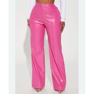 Fashion‎ Nova Faux Leather High Rise Pink Wide Leg Around Town Pant Medium